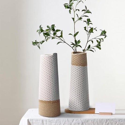 Ceramic Vase Set of 2 for Living Room Bedroom 7.2'' and 6.3'' Small Fake Flower Plant Vases for Home Decor Office Centerpieces Fireplace Retro Rustic Farmhouse Vintage Classic Gift