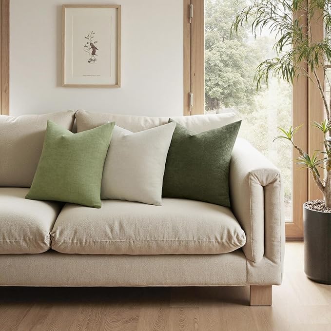 MIULEE Olive Green Couch Pillow Covers 18x18 Inch, Set of 2 Soft Chenille Decorative Square Throw Pillow Covers Farmhouse for Sofa Living Room Bed