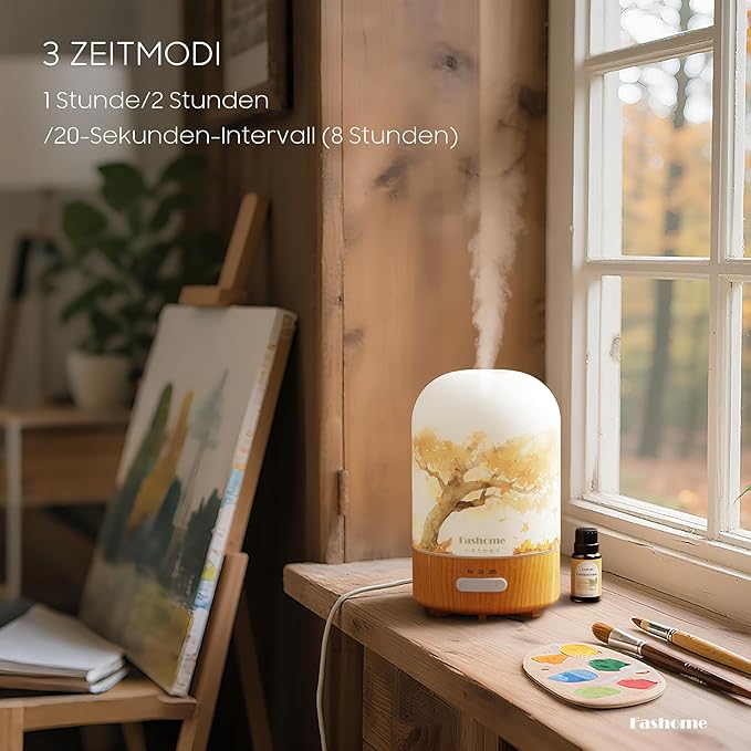 Glass Essential Oil Diffuser with Frankincense Oil, 100ml Ultrasonic Aromatherapy Humidifier, 6 in 1 Scent Vaporizer with Timer and Auto-Off (Autumn-Frankincense)