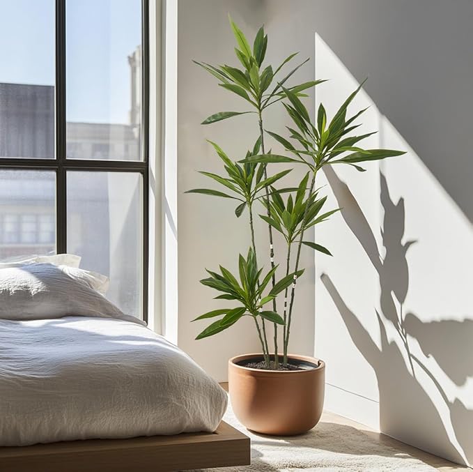 Artificial Cordyline Plant, 6 Ft Tall Green Leaves, 5 Stems with Pot, Indoor Decorative Tree(Green)