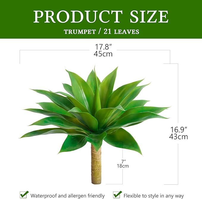 Artificial Agave Faux Agave Fake Greenery 18In Outdoor Artificial Plant Fake Plant for Indoor Home Decoration Plastic Plant Outdoor Decoration Front Porch Decor Simulation Tree 2Pack(Green)