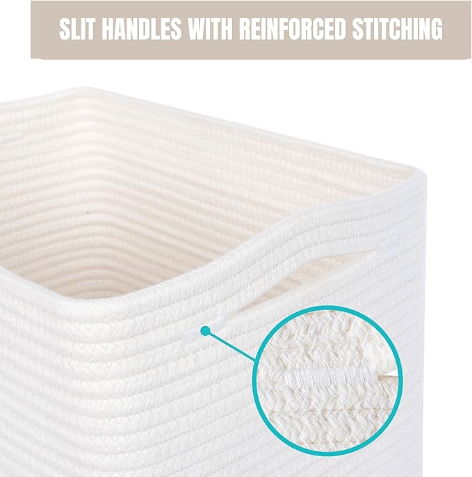 MINTWOOD Design 3-Pack Storage Baskets for Shelves, Playroom and Classroom, Book Basket, Decorative Cube Bins, Woven Closet Organizers, Baby Nursery Baskets, Creamy White