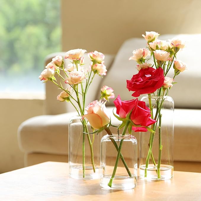 Glass Bud Vases Set of 6, Glass Cylinder Vases for Centerpieces, Bud Vases in Bulk for Wedding Party Dining Table Centerpieces, Living Room Decorative, Home Decor