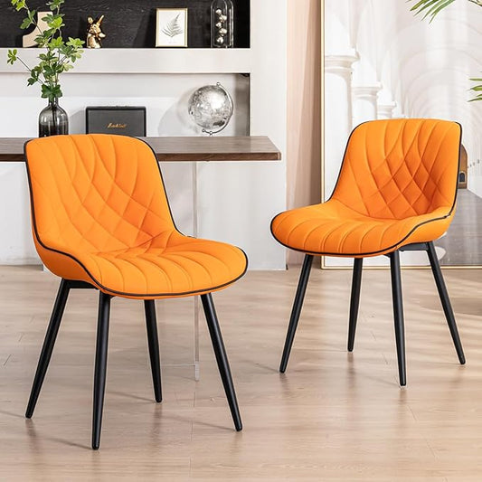 YOUNUOKE Dining Chairs Set of 2 Mid Century Modern Kitchen Chair Comfortable Upholstered Faux Leather Dinner Chairs for Kitchen Dining Room, Orange