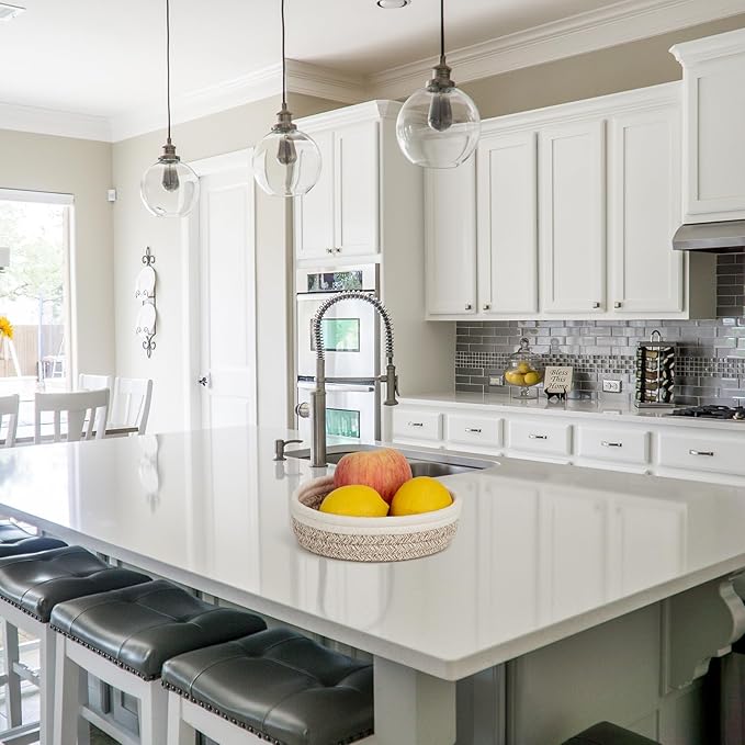 Small Shelf Storage Baskets for Organizing, 6 Pack Round Cotton Rope Bins, Decorative and Cute Woven Baskets for Bedroom and Closet, Key Tray Bowl, Home Decor Countertop Organizer (Brown Beige)