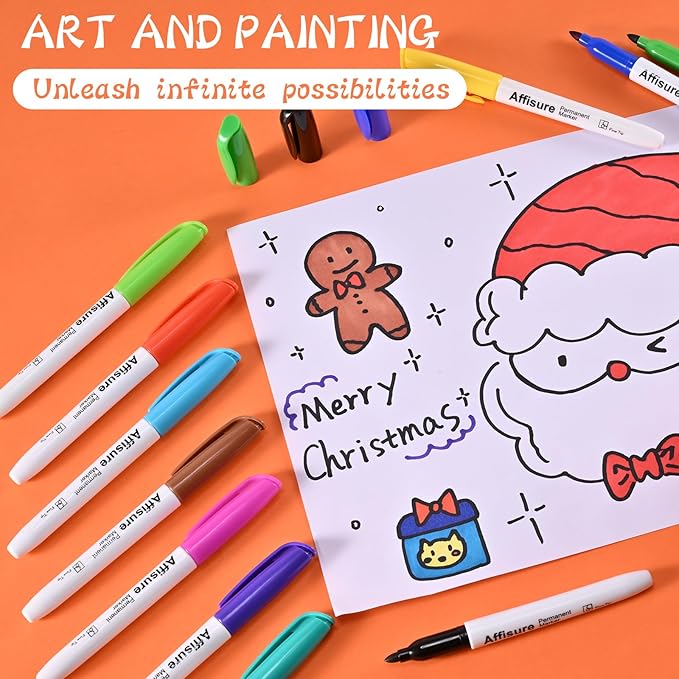 12 Colors Permanent Markers， 144 Pack colored marker sets, Assorted Colors Marker，Fine Point， Permanent Markers Bulk, Fast Dry, Waterproof, work on Plastic, Glass, Metal, Wood and Stone