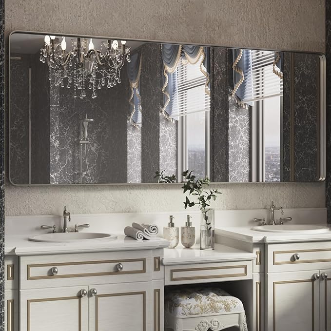 ISKM Large Silver Wall Mirror, 84 x 32 Inch Metal Silver Frame Mirror for Bathroom in Premium Stainless Steel for Living RoomBedroomEntryway (Horizontal/Vertical)