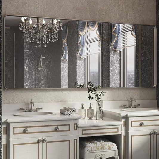 ISKM Large Silver Wall Mirror, 84 x 32 Inch Metal Silver Frame Mirror for Bathroom in Premium Stainless Steel for Living RoomBedroomEntryway (Horizontal/Vertical)