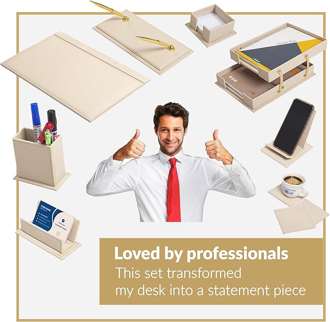 MOOGCO Luxury Leather Desk Pad & Desk Organizer Set, Bonded Leather