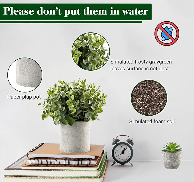 Lemonfilter 4 Pack Fake Plants, Small Eucalyptus Rosemary Succulents Artificial Mini Faux Potted Plants Fake Plant Indoor for Home Bathroom Bedroom Office Desk Desk Shelf Decor