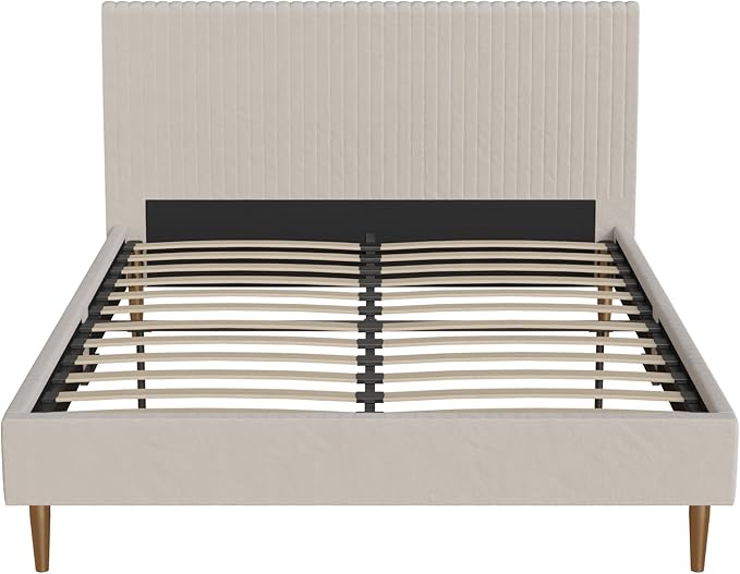 Mr. Kate Daphne Upholstered Bed with Vertical Channel Tufted Headboard, Full, Ivory Velvet