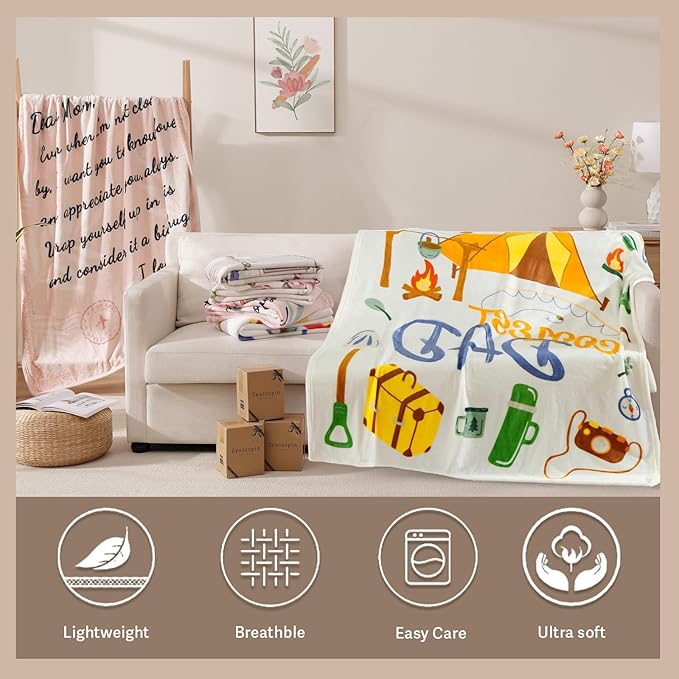 Geniospin Throw Blanket for Dad Birthday Gifts from Daughter Son, Dear Dad Blanket for Christmas, Super Soft Flannel Throw Blanket for Couch Bed Sofa, Warm and Cozy