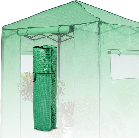EAGLE PEAK Replacement Cover for 6x4 Portable Walk-in Pop up Greenhouse, Front Roll-Up Zipper Entry Door and 2 Roll-Up Side Windows (Frame Not Included), Green