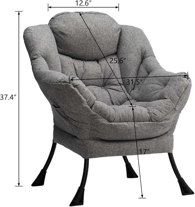 HollyHOME Modern Fabric Large Lazy Chair, Accent Oversized Comfy Reading Chair, Thick Padded Cozy Lounge Chair with Armrest, Steel Frame Leisure Sofa Chair for Living Room, Bedroom, Dorm, Stale Grey