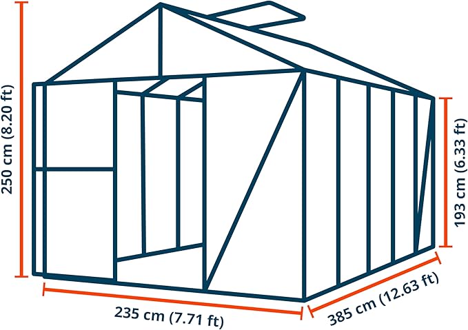 Greenhouse Diamas 23 Premium 7.7 x 12.6 ft with Approx. 16 mm Polycarbonate Panels, Natural Aluminum Color