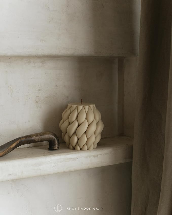LAWA Knot Ball Candle - Large Beautiful Handmade Pillar Scented Soy Wax Elegant Bubble Aesthetic Candle Housewarming Gift Home Room Shelf Decor Idea Moon Gray