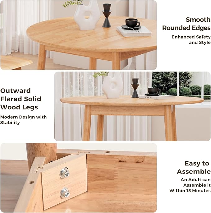 DELAVIN 31.5" Solid Wood Round Dining Table for 4, Farmhouse Small Kitchen Table for 2-4, Modern Office Table for Home Kitchen Apartment, Easy Assembly, Space Saving, Natural