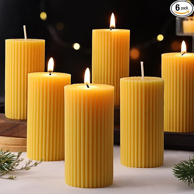 6 Pack Pure Beeswax Pillar Candles Bulk-210 Hours, Organic Bees Wax Candles for Home Decor-2x4 Inch, Unscented Natural Bees Wax Pillar Bulk Candles for Relaxing, Wedding, Party