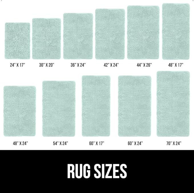 GORILLA GRIP Bath Rug Mat 44x26, Soft Absorbent Chenille, Quick Dry Microfiber Mats, Rubber Backing Washable Shower Floor Rugs, Bathmat Runner, US Designed Bathroom Home Decor Accessories Seablue