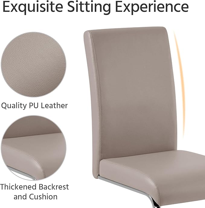 Yaheetech Dining Chairs Set of 6 Modern Faux Leather Upholstered Dining Room Chairs with High Back and Metal Chrome Legs for Kitchen/Living Room/Restaurant, Light Brown