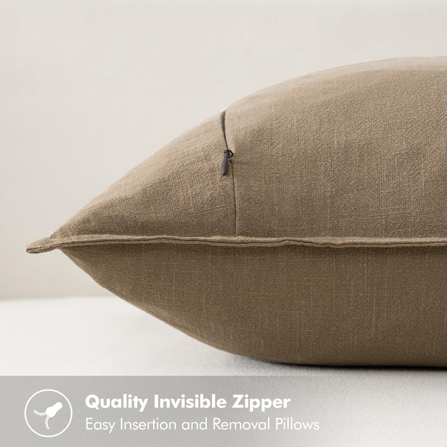 MIULEE Decorative Linen Pillow Covers 18x18 Inch Khaki Boho Farmhouse Neutral Couch Throw Pillows for Bed Pack of 2 Accent Modern Pillowcase Sofa Livingroom Home Decor
