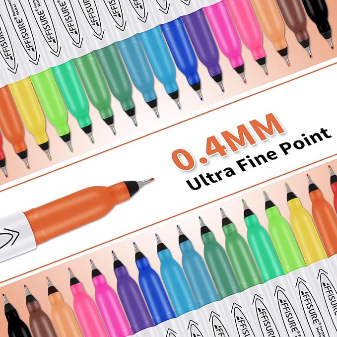 Permanent Markers, Ultra Fine Point Markers Set,16 Assorted Colors Work on Wood, Plastic, Paper, Metal, Stone, Glass for the Artist、Kids、Adult, 16 Count