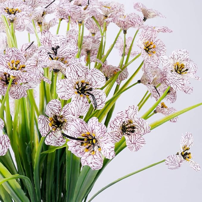 30 Bundles Artificial Flowers Outdoor UV Resistant Fake Flowers No Fade Faux Plastic Plants Garden Porch Window Box Decorating(White)