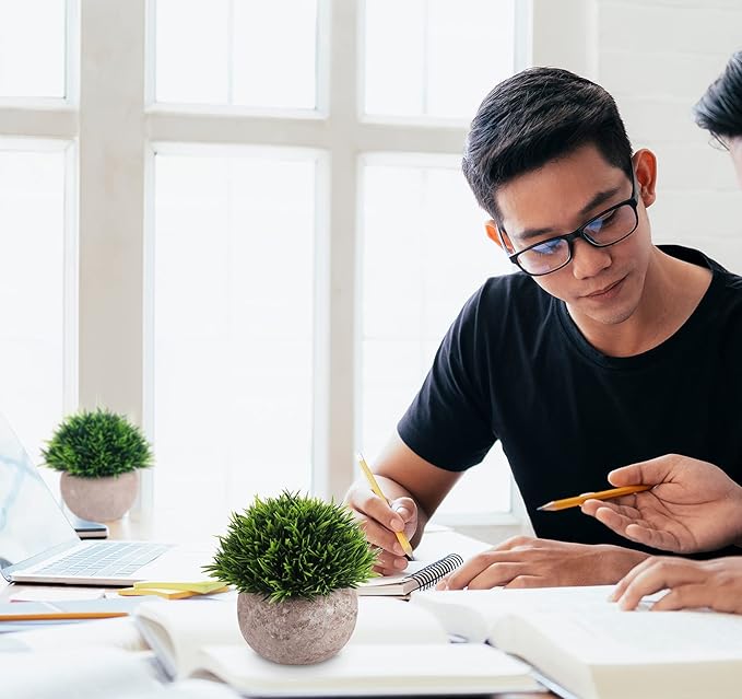 Lemonfilter Set of 4 Mini Potted Artificial Plants Plastic Eucalyptus Plants Faux Rosemary Plants for Home Garden Office Desk Shower Room Decoration