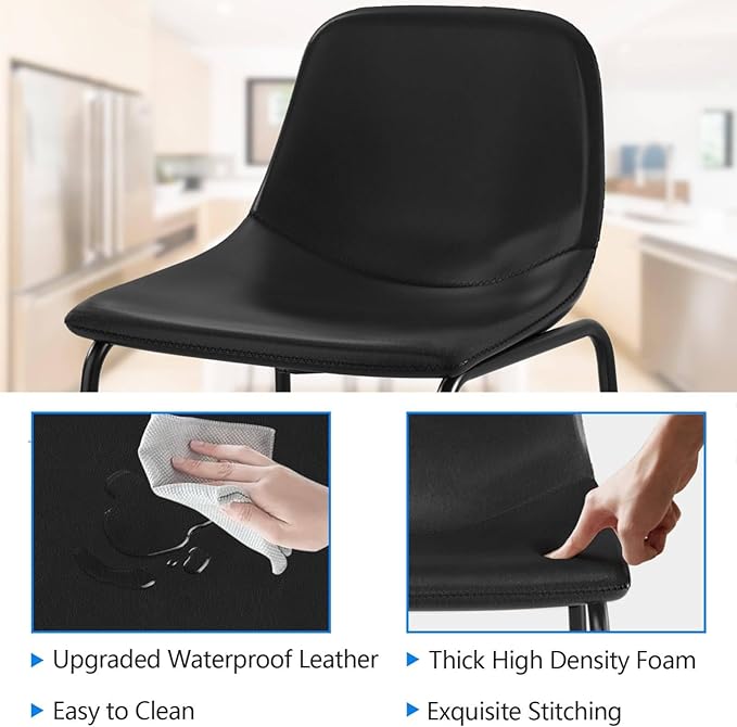 Rfiver Pu Faux Leather Bar Stools Set of 6, Industrial Pub Barstools with Back and Footrest, Modern Armless Bar Height Stool Chairs (Black, 24" Counter Chair x6)