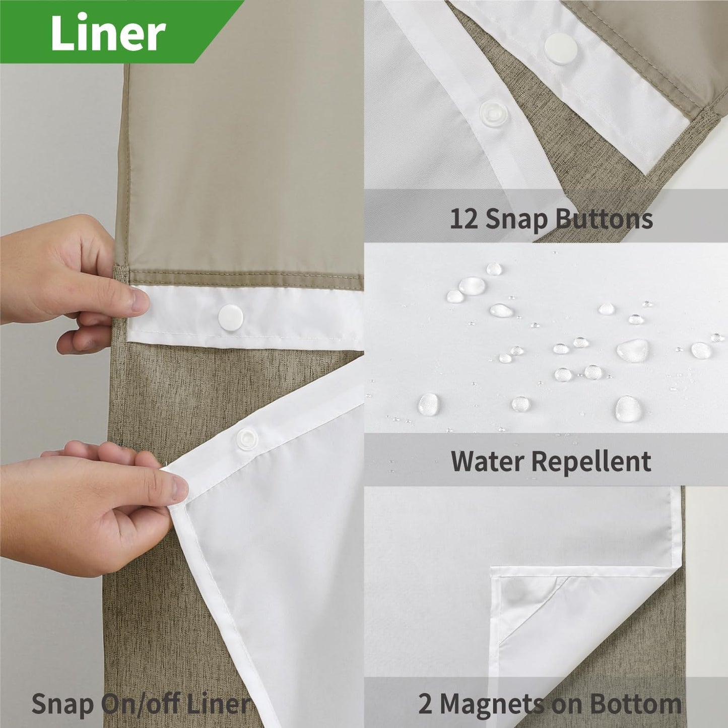 Extra Long No Hooks Needed Linen Textured Shower Curtain with Snap-in Fabric Liner Set,Hotel Luxury Decor Shower Curtains for Bathroom,Waterproof & Washable,71Wx86H,Khaki/Tan