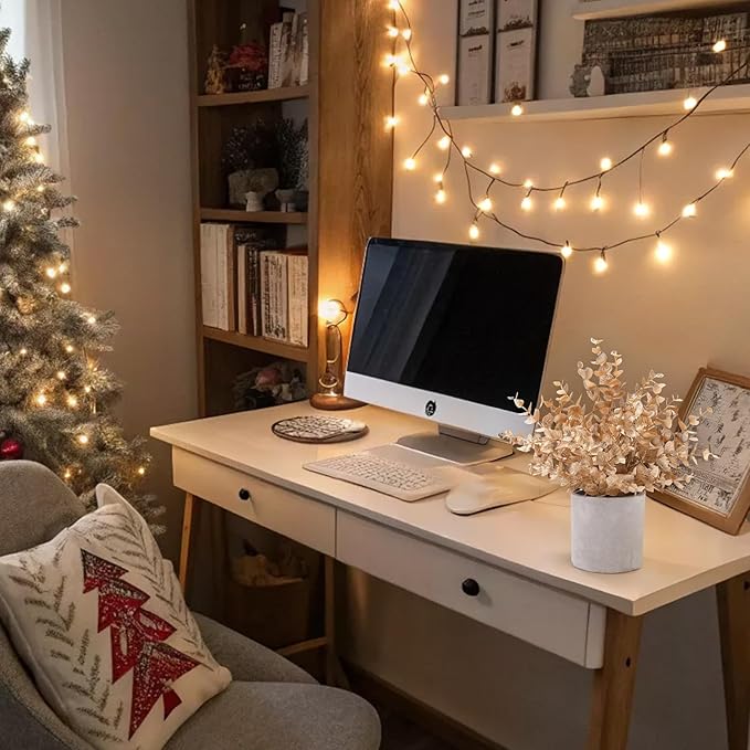 2 Pack Gold Eucalyptus Small Fake Plants Potted Artificial Plants for Christmas Decorations Shelf Desk Home Farmhouse Room Coffee Table Bathroom Decor