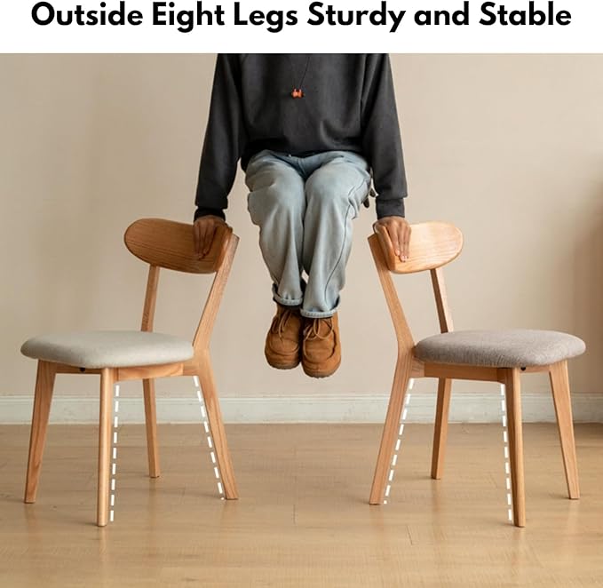 100% Solid Oak Wood Dining Chairs,Mid Century Modern Dining Chairs with Upholstered Cushion,Kitchen,Dining Room Chairs Set of 4 (4, Walnut Color Grey Upholstery)