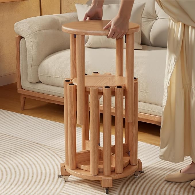 Stackable Stools Set of 4, Wooden Stool 18 Inch Stool Stackable Side Tables Nesting Table Sturdy and Durable, No Installation Required for End Table,Top Stackable Round Stools (Natural Mobile)