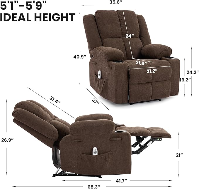 Manual Recliner Chair with Heating & Massage,Ergonomic Overstuffed Breathable Fabric Reclining Chair with Side Pockets,Q235 Steel Frame Lazy Boy Recliner Single Sofa for Living Room Bedroom