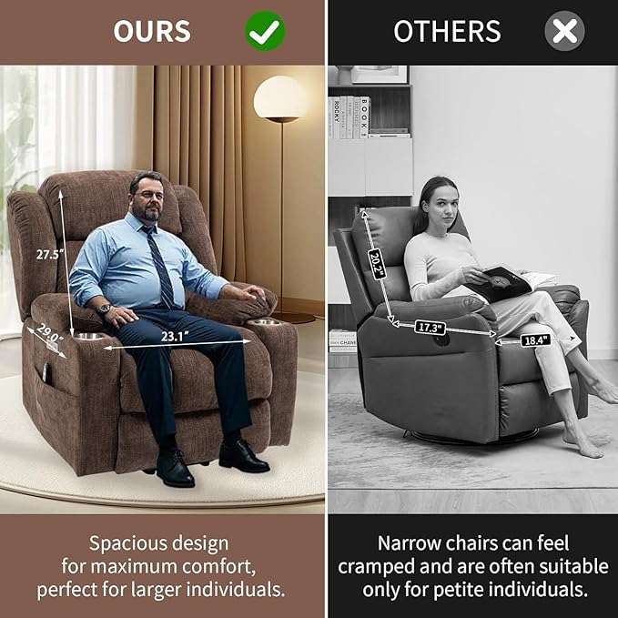 Power Lift Recliner Chair, 350lb Capacity with 8-Point Massage & Heating, USB/Type-C Ports & Cup Holders, Heavy Duty Chenille Recliner for Elderly, Brown