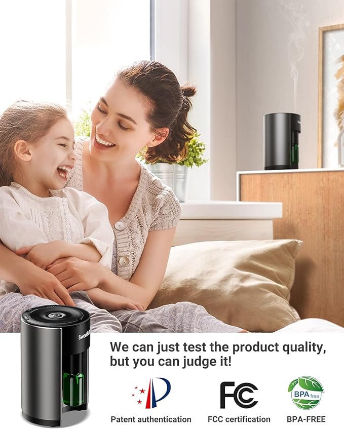 SWEETFULL Waterless Essential Oil Diffuser - USB Aromatherapy Diffuser with 30/60/120 Min Adjustable Timer and 16 Mist Modes, Scent Diffuser for Home Room Office Hotel