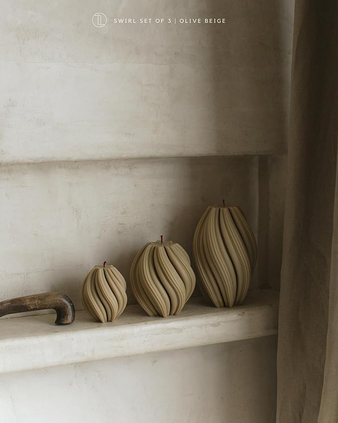 LAWA Swirl Candle - Large Beautiful Handmade Pillar Scented Soy Wax Twirl Elegant Bubble Aesthetic Candle Housewarming Gift Home Room Shelf Decor Idea Spiral Olive Beige (Medium)