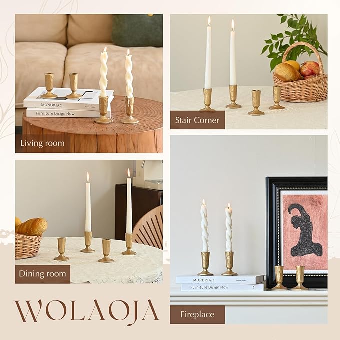 Candle Sticks Holder Decor, Set of 4 Vintage Gold Candle Holders, Modern Decorative Tapered Candlestick Holders Centerpiece for Dining Table Centerpiece, Wedding, Party Decor