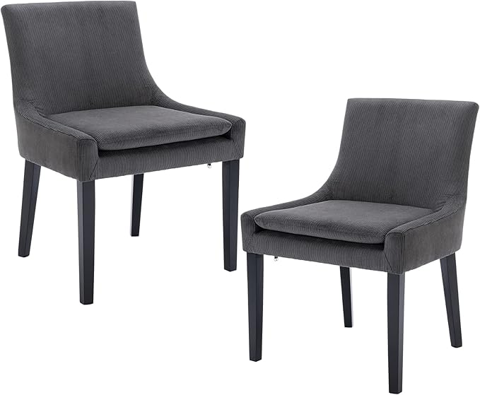 COLAMY Modern Dining Chairs Set of 2, Upholstered Corduroy Accent Side Leisure Chairs with Mid Back and Wood Legs for Living Room/Dining Room-Grey