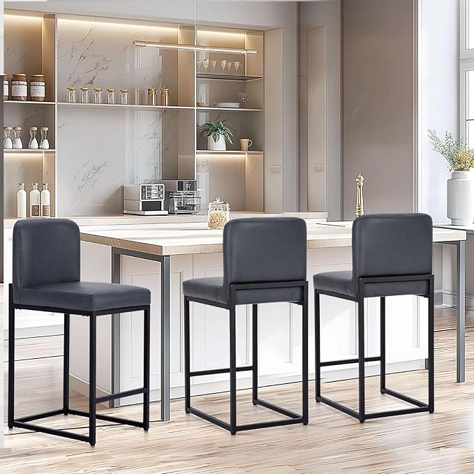 Sophia & William Counter Height Bar Stools Set of 4, Bar Stools with Backs for Kitchen Island, Modern PU Leather 24" Counter Stools Upholstered Bar Chairs,Blue