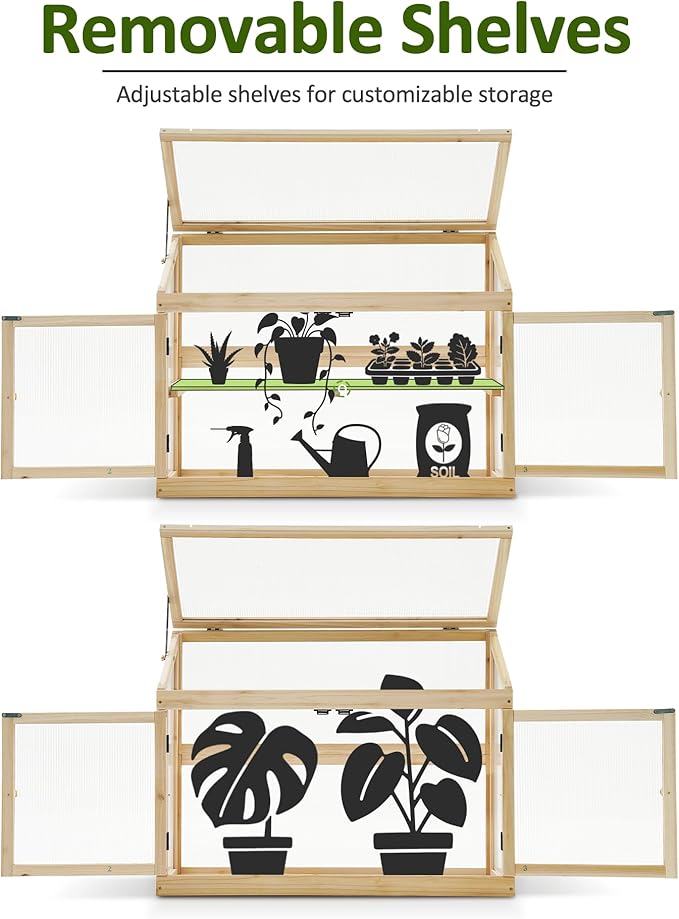 MCombo 2-Tier Wooden Cold Frame Garden Greenhouse Raised Flower Planter Shelf Bed Protection 6057-0160 (Natural)
