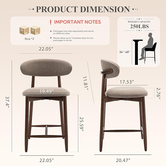 COLAMY Bar Stools Set of 3, Counter Height BarStools with Back, Mid Century Modern Upholstered, with Wood Legs for Kitchen Island Dining Room, Camel