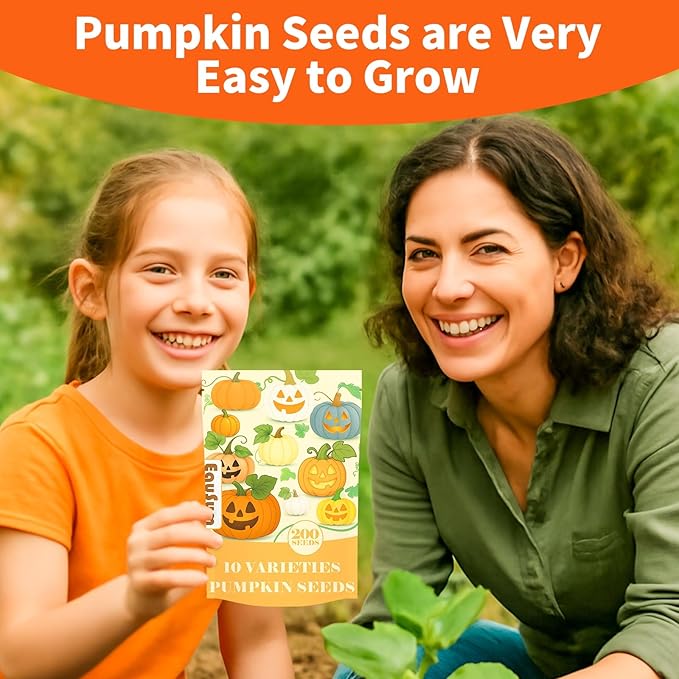 200+ Pumpkin Seeds for Planting - 10 Variety Jack Be Little, Jack O Lantern, Sugar Pie, Blue Jarrahdale, Baby Boo, Great for Halloween Pumpkin Seed for Indoor & Outdoor, Non GMO Seed Collection