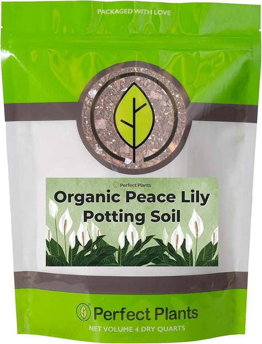 Organic Peace Lily Potting Soil by Perfect Plants | Organic Premium Mix | Use with Peace Lily, Pothos, or Other House Plants (4qt)