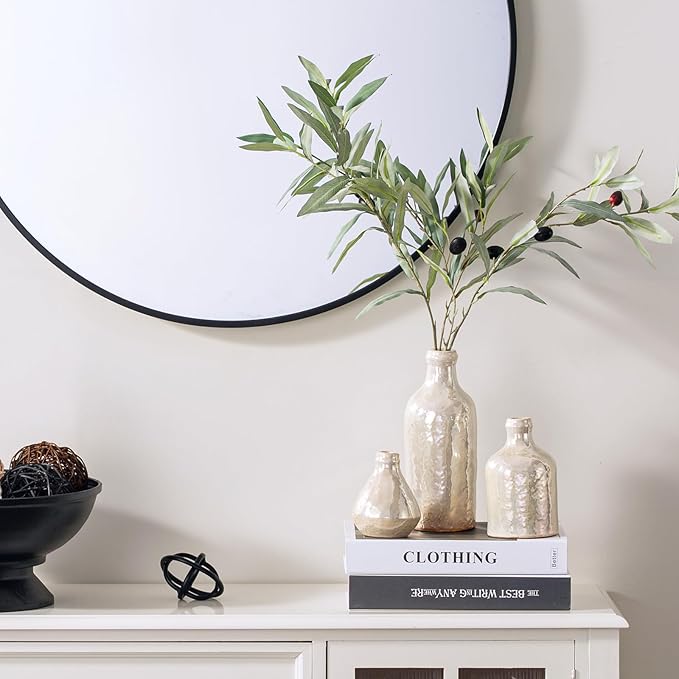 Ceramic Vase Set of 3, Decorative Vases Home Decor Modern Neutral Flower Pampass Boho Vase for Living Room, Table, Mantel, Entryway, Bookshelf, Kitchen, Bedroom, Bathroom - White