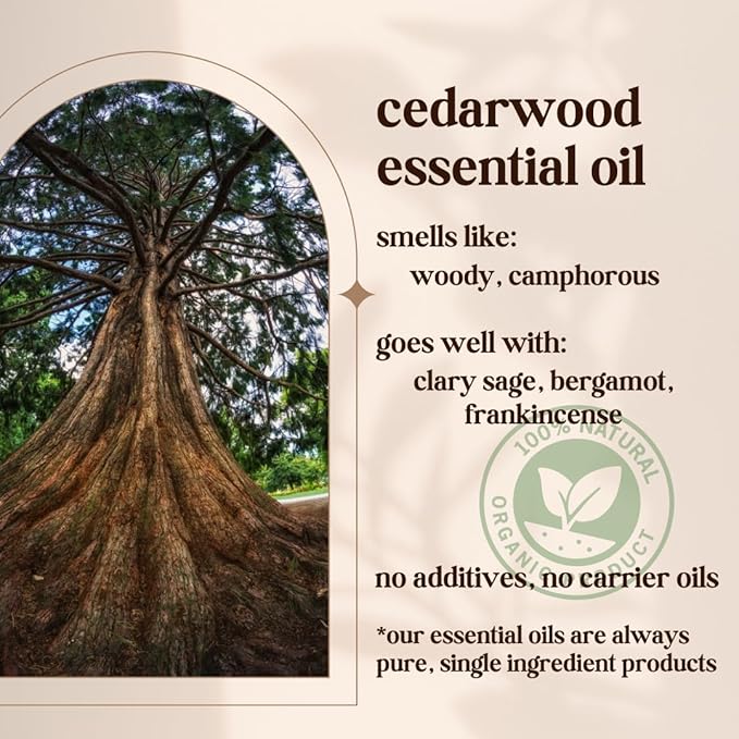 Cedarwood Essential Oil - 100% Pure & Natural, Organic, Undiluted for Aromatherapy, Skin, Hair, Diffuser (0.33oz - 10ml)…