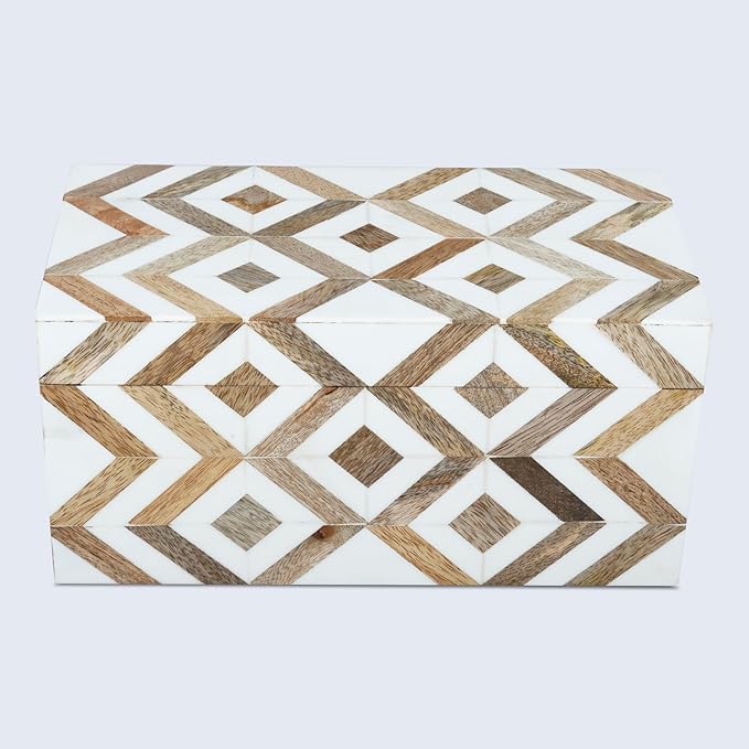 Handicrafts Home Handmade Decorative Storage Box with Lid - Jewelry Organizer, Keepsake Holder & Gift Box, Decor, Marquet Array Pattern Made with Resin Inlay & Wood,cajas organizadoras –10X5X5 In