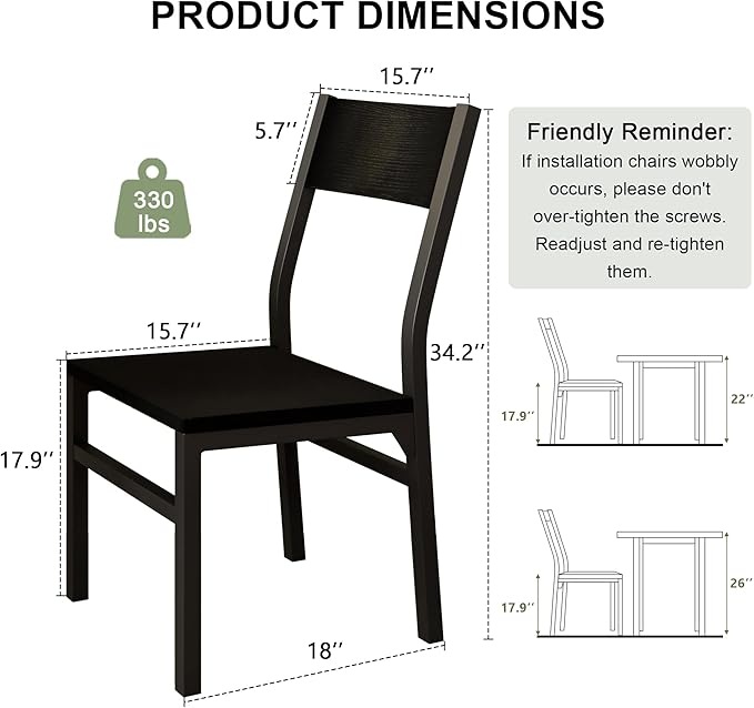 Feonase Dining Chairs Set of 6, Modern Kitchen Chairs with Ergonomic Backrest, MDF Board and Metal Legs, Dinner Chairs for Dining Room, Kitchen and Living Room, Easy Assembly, Black