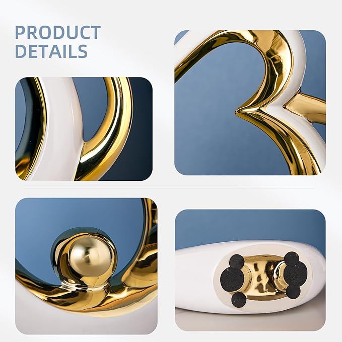 Gold Decor Coffee Table Sculpture, Modern Ceramic Statue, White Sculpture Heart Shape, Entry Table Decor, Living Room Table Centerpiece Ornament, Abstract Art Sculptures Home Decor