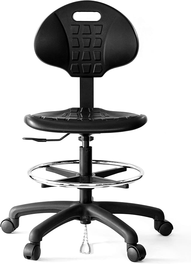 Chair Master Drafting Stool - ESD Anti Static Ergonomic Polyurethane Chair. Seat Ht Adj. (23"-33") Heavy Duty Adj. Footring Easy to Clean. Designed for Laboratory and Cleanroom environments.